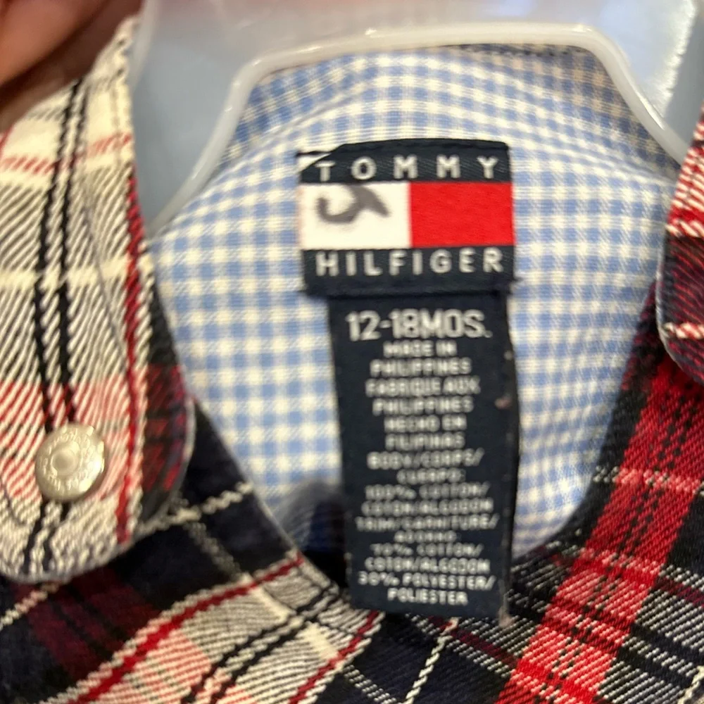 Tommy Hilfiger Baby Dress Jumper Plaid 12M 18M Red White Blue Snaps Sleeveless